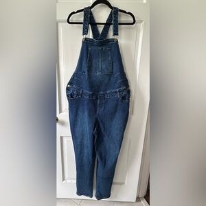 Women's Blue Denim Maternity Overalls Sz XL 1” Belly Darts